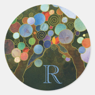 Sticker Rond Unique Amour Arbres Mariage bleu Monogramme