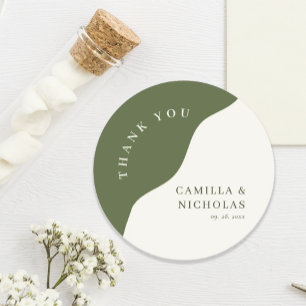 Sticker Rond Unique Chic Wavy Olive Green Curve Mariage