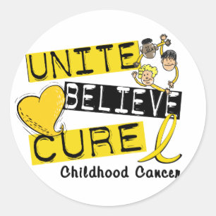 Sticker Rond UNISSEZ CROIENT le Cancer d'enfance de TRAITEMENT