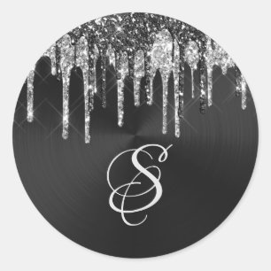 Sticker Rond Unités de Parties scintillant noire en argent tend
