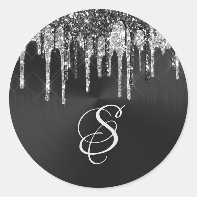 Sticker Rond Unités de Parties scintillant noire en argent tend (Devant)
