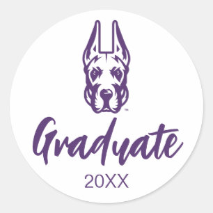 Sticker Rond Université d'Albany Chef de la mascotte Great Dane