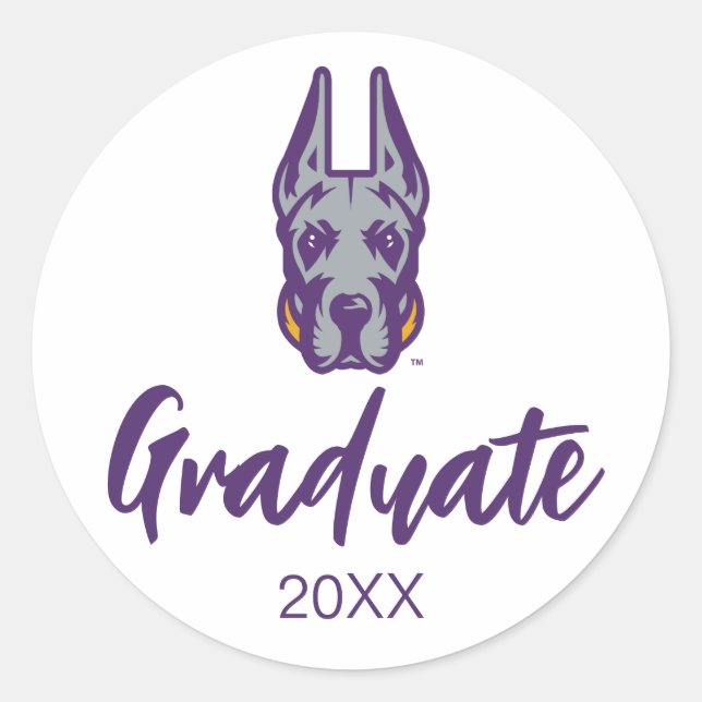 Sticker Rond Université d'Albany Chef de la mascotte Great Dane (Devant)