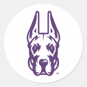 Sticker Rond Université d'Albany Chef de la mascotte Great Dane