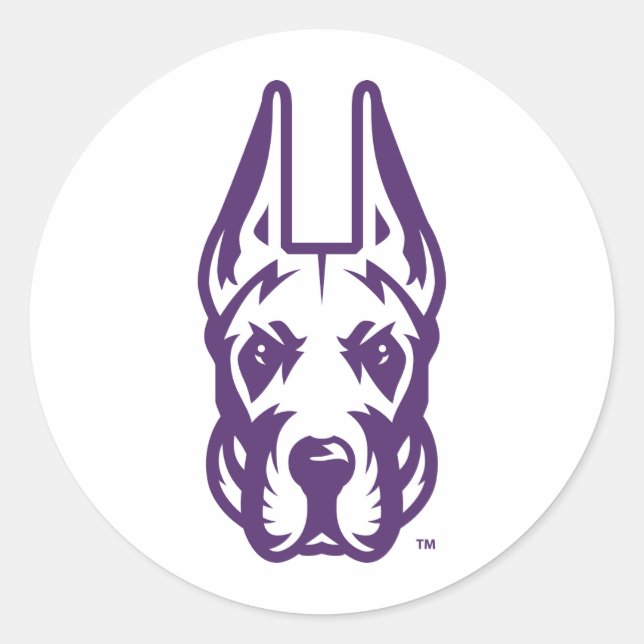 Sticker Rond Université d'Albany Chef de la mascotte Great Dane (Devant)