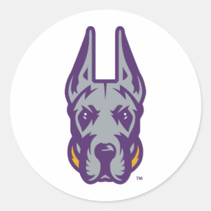Sticker Rond Université d'Albany Chef de la mascotte Great Dane