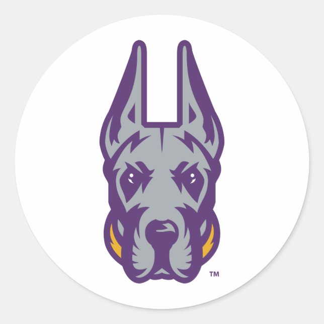 Sticker Rond Université d'Albany Chef de la mascotte Great Dane (Devant)