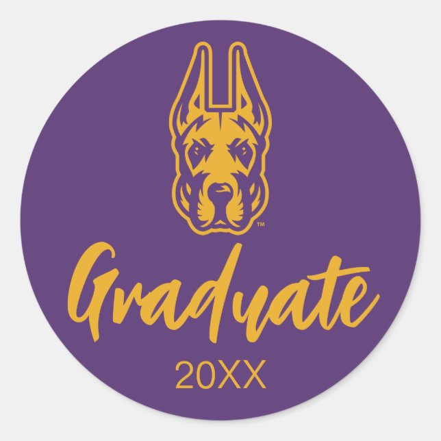 Sticker Rond Université d'Albany Chef de la mascotte Great Dane (Devant)