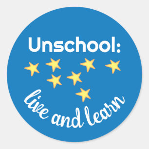 Sticker Rond Unschool Live and Learn with Stars