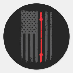 Sticker Rond Us American Flag Fitness Gym Barbell Powerliflifti