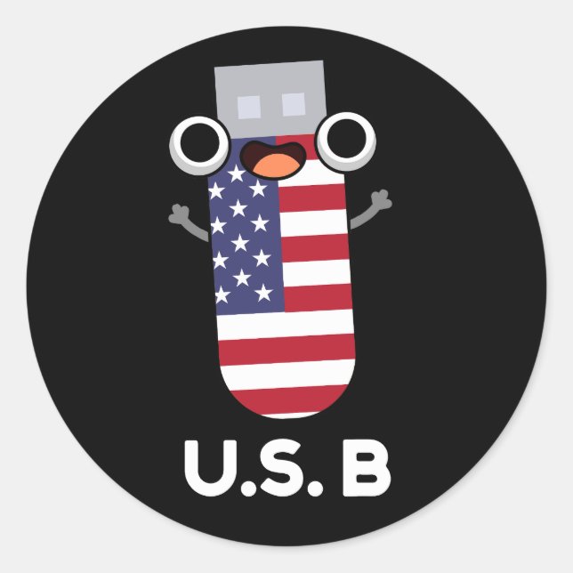 Sticker Rond US B Funny États-Unis Pun Dark BG (Devant)