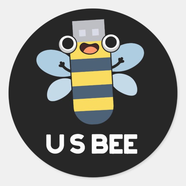 Sticker Rond US Bee Funny USB - Jeu technique Dark BG (Devant)
