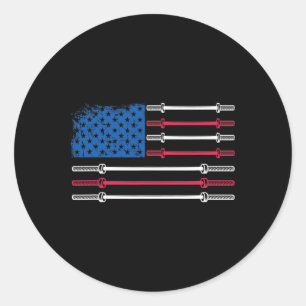 Sticker Rond Us Drapeau Poids Barbell Patriotic Love Fitne