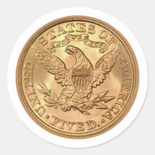 Sticker Rond USA 1895 $5 Liberty Half Eagle Gold Coin Classic