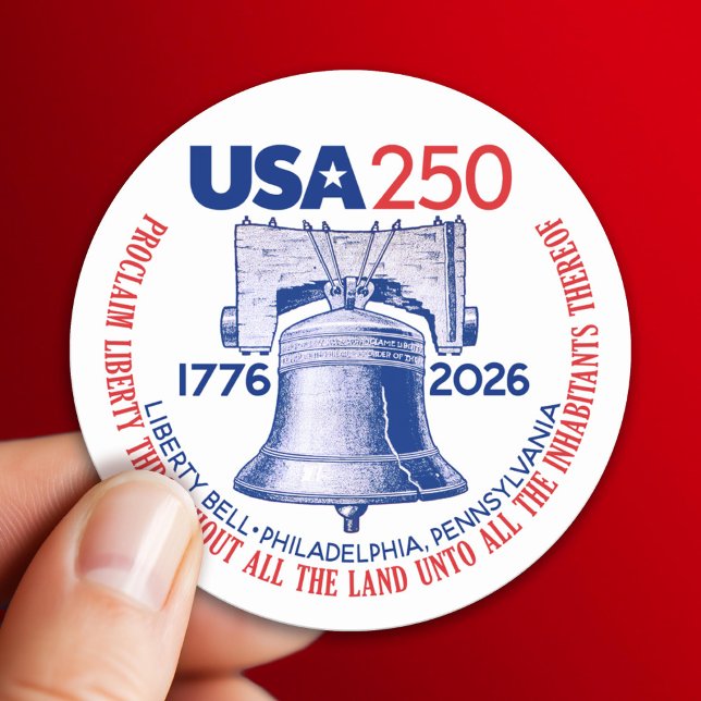 Sticker Rond USA 250 - 1776-2026 - Liberty Bell Red White Blue (USA 250 - America's 250th Celebration 1776-2026)