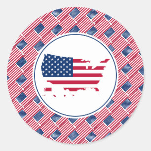 Sticker Rond USA AMERICA Drapeau AMERICAN Carte Stylish Patriot