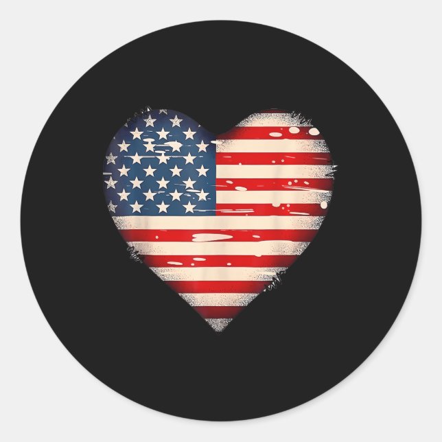 Sticker Rond Usa Drapeau Coeur American Patriotic Memorial Day (Devant)