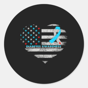 Sticker Rond USA Drapeau Diabète Sensibilisation Coeur Soutien 