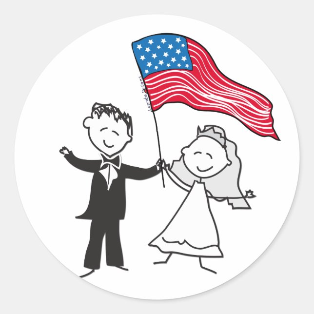 Sticker Rond USA Drapeau Patriotique Mariée et Salle (Devant)
