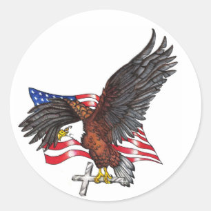 Sticker Rond USA En Dieu nous faisons confiance à Eagle