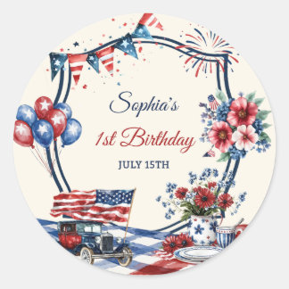 Sticker Rond USA Fête d'anniversaire patriotique du 4 juillet