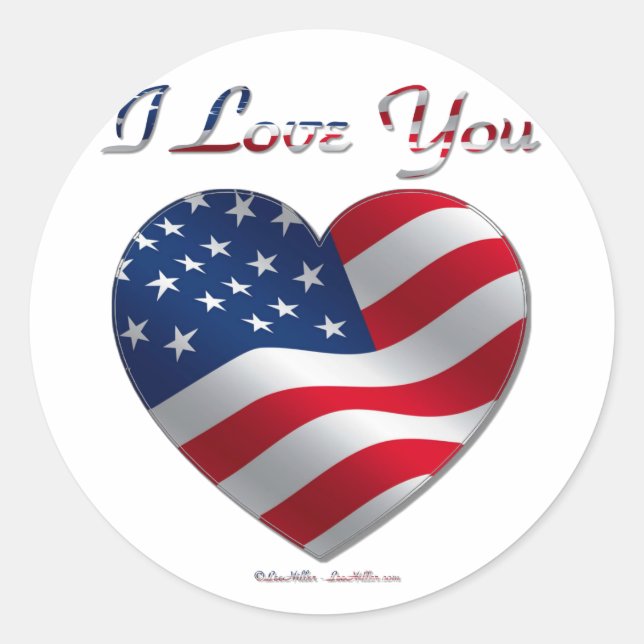 Sticker Rond USA Flag Heart Je t'aime (Devant)