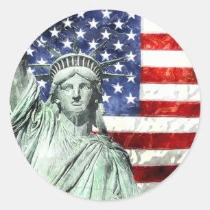 STICKER ROND USA FLAG & LIBERTY