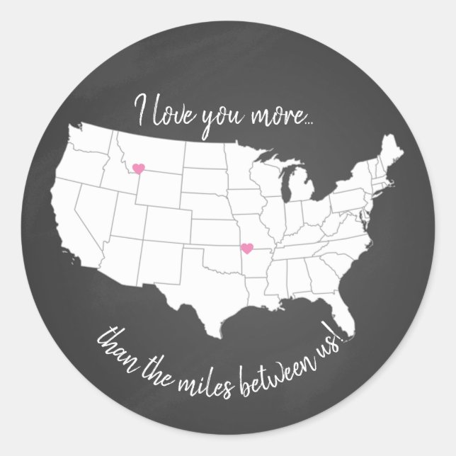 Sticker Rond USA Je t'aime plus que les kilomètres entre nous (Devant)