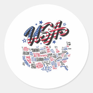 Sticker Rond USA Map Etats-Unis Amérique Amérique