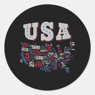 Sticker Rond USA Map Etats-Unis Amérique Amérique