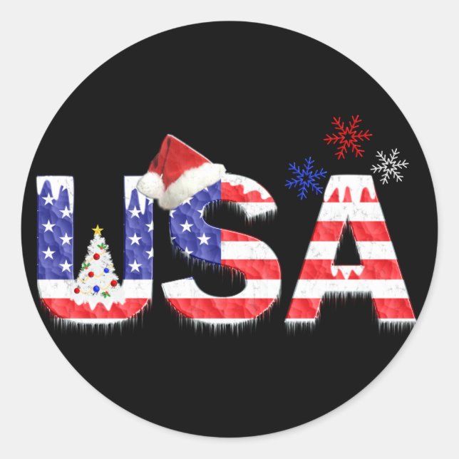 Sticker Rond USA pour Noël (Devant)
