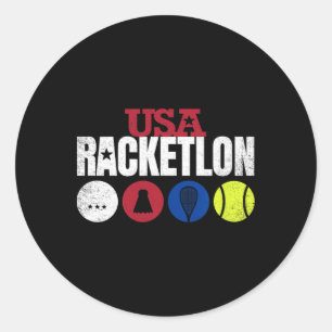 Sticker Rond Usa Racketlon - Tennis De Table Badminton Squash T
