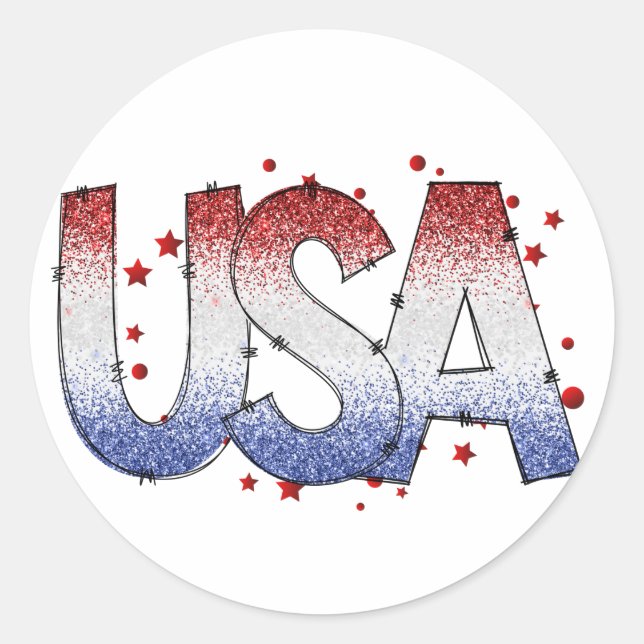 Sticker Rond USA Shimmer et Stars Word Art (Devant)