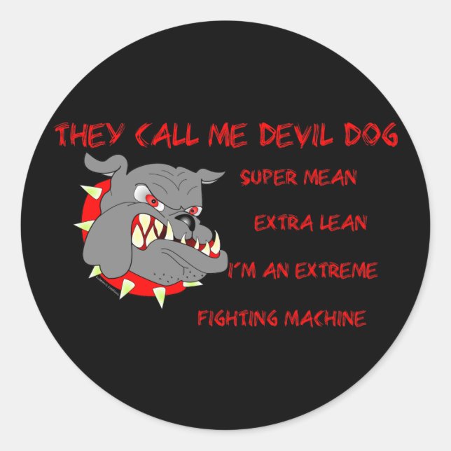 Sticker Rond USMC On m'appelle Devil Chien (Devant)