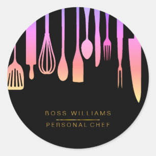 Sticker Rond Ustensiles de cuisine de chef à domicile traiteur