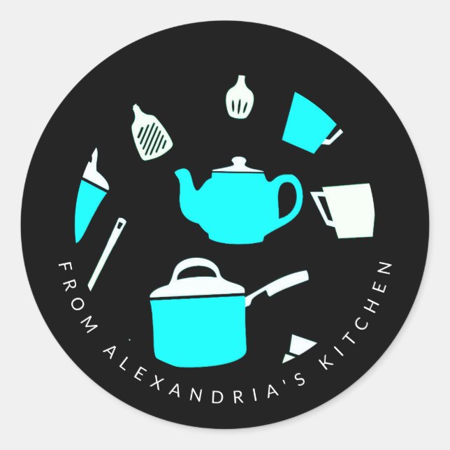 Sticker Rond Ustensiles de cuisine et articles de cuisine | De  (Devant)