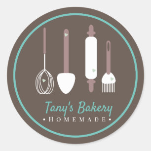 Sticker Rond Ustensiles de pâtissier Logo de gâteau Boulangerie