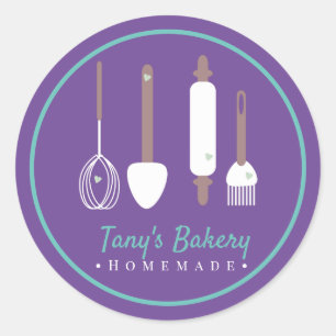 Sticker Rond Ustensiles de pâtissier Logo de gâteau Boulangerie