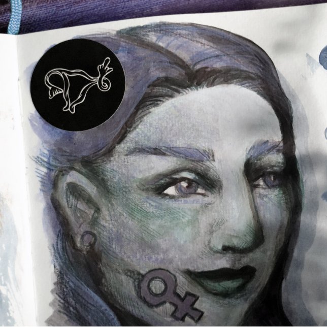 Sticker Rond Uterus à doigt moyen Pro-choix (Créateur téléchargé)