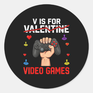Sticker Rond V Is For Video Games Funny Game Lover Valentines 