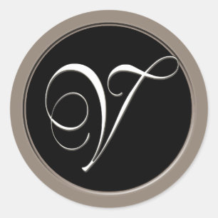 Sticker Rond V monogramme - élégant noir et blanc