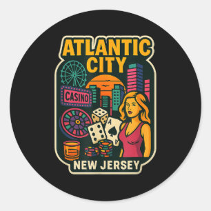 Sticker Rond Vacances à Atlantic City New Jersey Casino Jeux