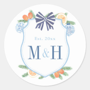 Sticker Rond Vacances à l'aquarelle Citrus Couple Monogramme Fa