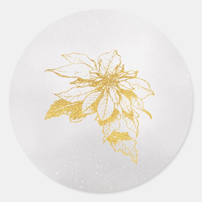 Sticker Rond Vacances botaniques d'or Poinsettia (Devant)