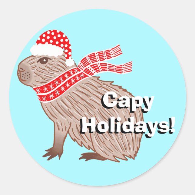 Sticker Rond Vacances Capy Funny Capybara Noël (Devant)