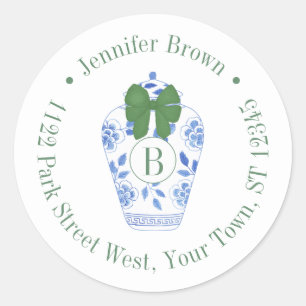 Sticker Rond Vacances Chinoiserie Monogram Adresse de retour