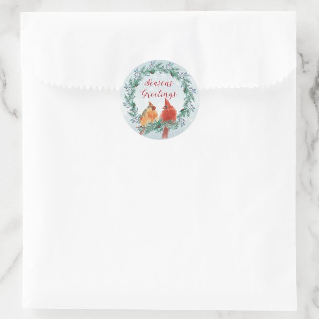 Sticker Rond Vacances - Couronne de Noël avec paire cardinale (Sac)