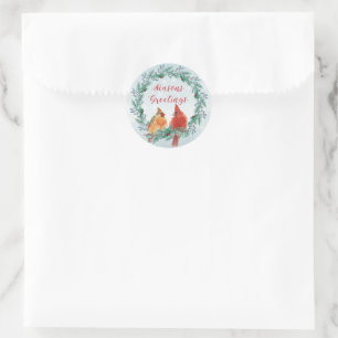 Sticker Rond Vacances - Couronne de Noël avec paire cardinale