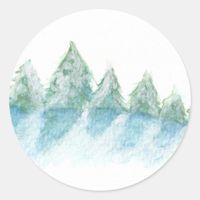 Sticker Rond Vacances de Noël dans la forêt d'hiver (Devant)