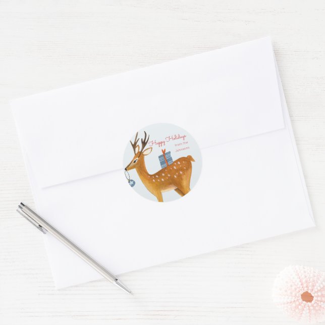 Sticker Rond Vacances de Noël dans le bois de Reindeer (Enveloppe)